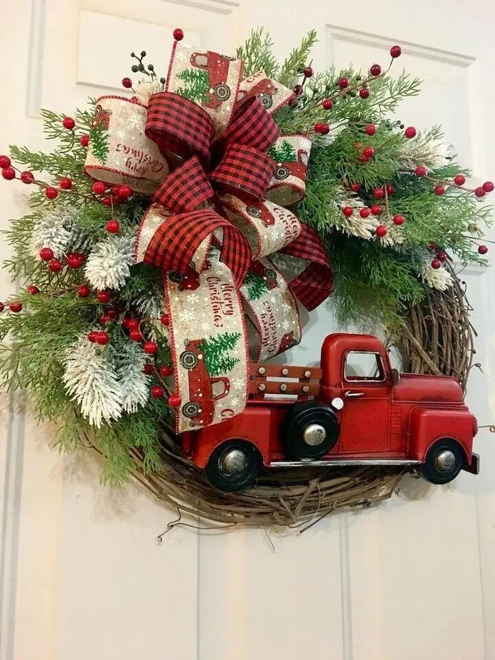 OBA Christmas Red Truck Farmhouse Wreath | Direct Furnish