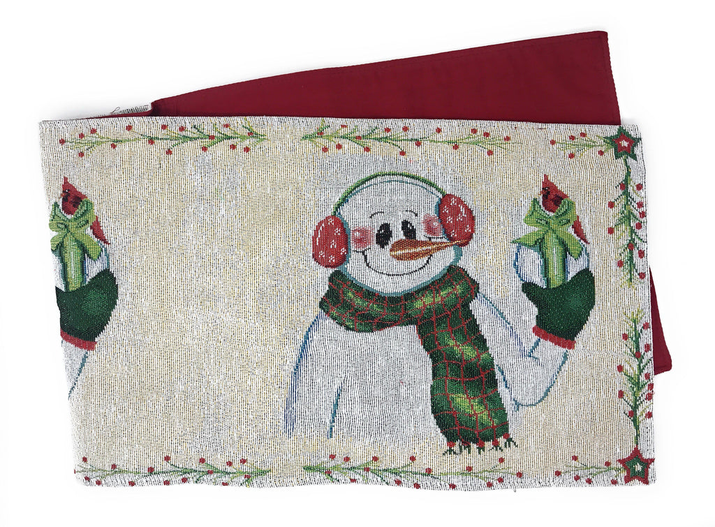 DaDa Bedding Magical Snowman Holiday Woven Tapestry Dining Table Runner (9733)