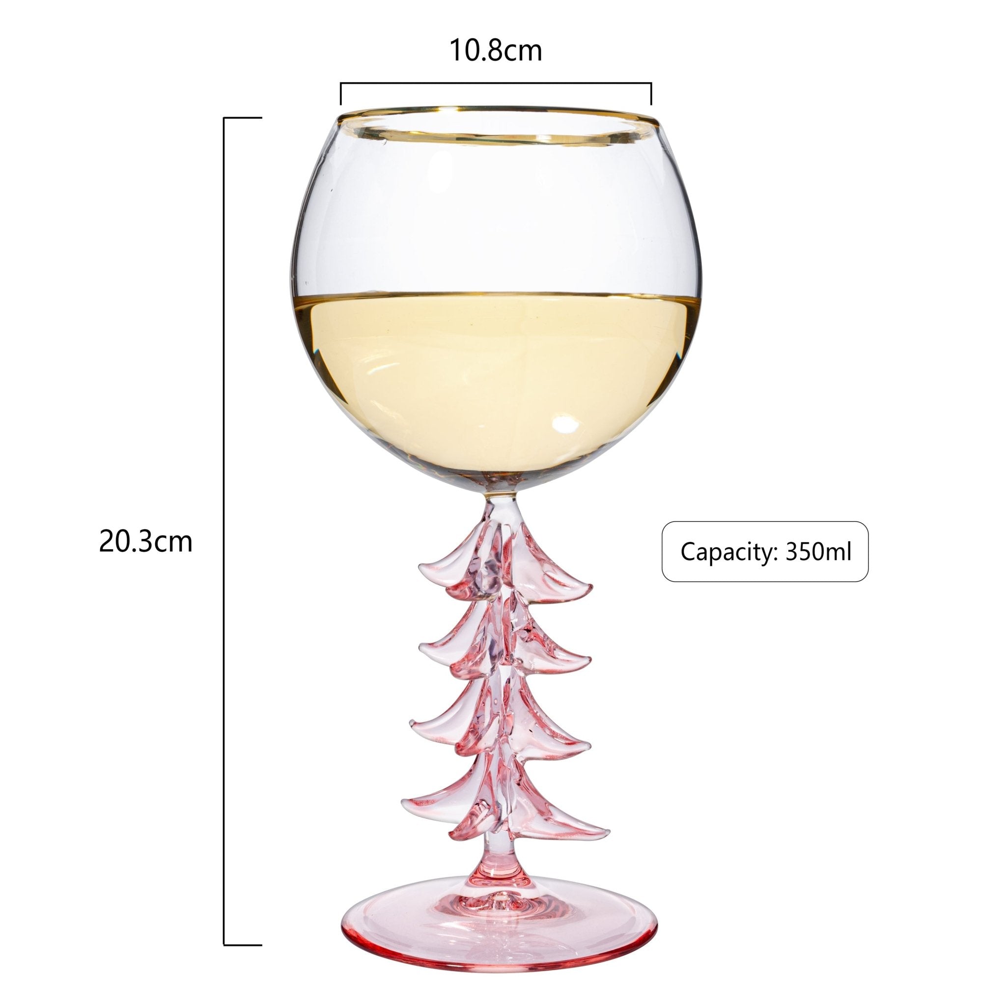 The Wine Savant Crystal Christmas Holiday Tree Stemmed Wine Glass - Pink & Green - 12oz Goblet Bordeaux Gold Rim Colored Glassware, Cheerful Party Festive New Years Cheer for Holiday Gift Xmas & Winter Season | Direct Furnish