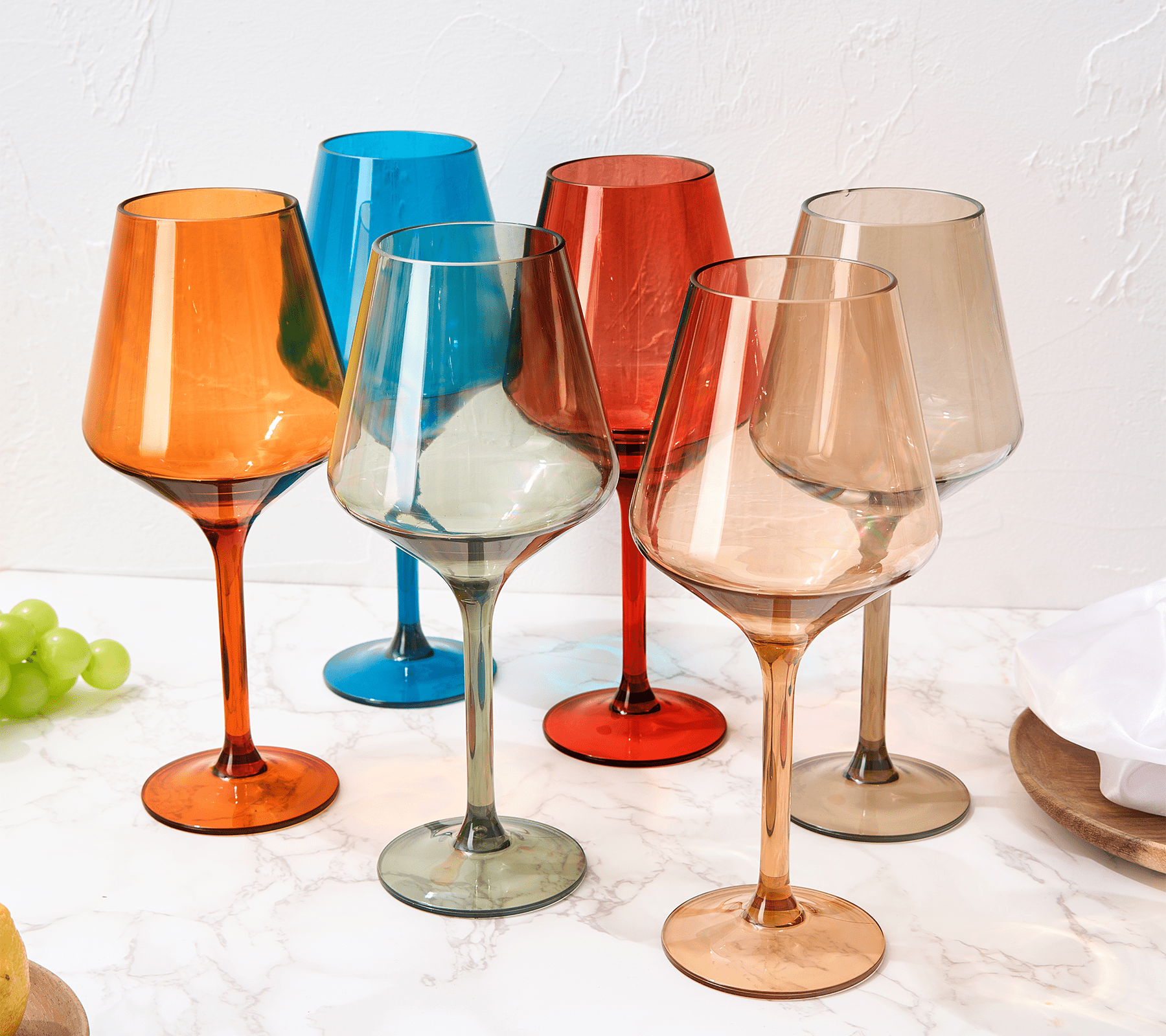 The Wine Savant European Style Crystal, Stemmed Wine Glasses, Acrylic Glasses Tritan Drinkware, Unbreakable Muted Color | Set of 6 | Shatterproof BPA - free plastic, Reusable, All Purpose Glassware, Hand Wash Only 15oz | Direct Furnish