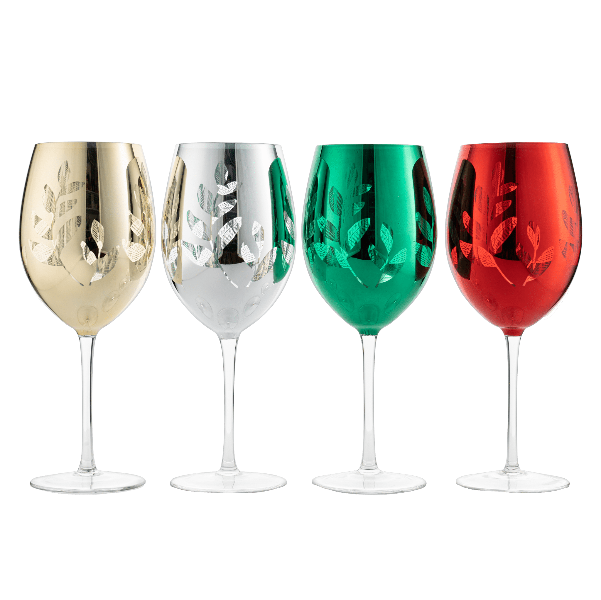 The Wine Savant Multicolor 4 - Piece Tree Stemless Wine & Water Glasses - Shining Red Green Yellow Silver, Perfect Housewarming Parties, Unique, Elegant Glassware, Glass Trees Decor, Kitchen Home Decorations (Stemmed) | Direct Furnish