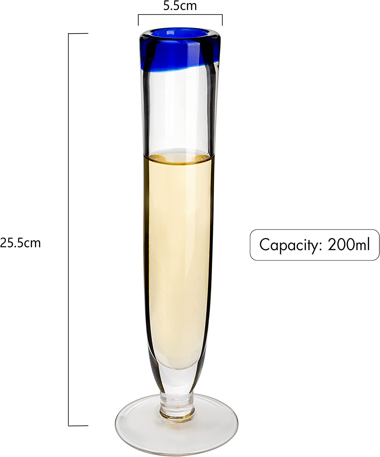 The Wine Savant Tall Recycled Champagne Flutes - Set of 4 - Mexican Hand Blown Cobalt Blue Rim Flute – Luxury Mexican Thick Glassware 7oz, Juice & Cocktail Drinking Glass Holiday Celebration, Weddings, Anniversary | Direct Furnish