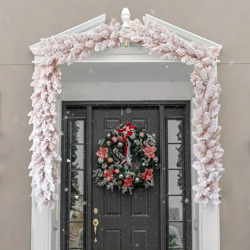 TM Christmas Pink Snowflake Pine Wreath | Direct Furnish