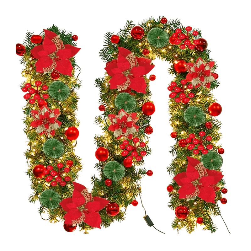 TM Lighted Christmas Wreath with Red Poinsettia | Direct Furnish