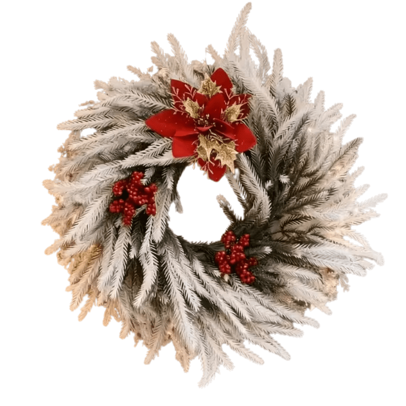 TM White Christmas Wreath with Red Berries | Direct Furnish